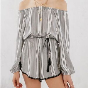 UO Ecote Stripe Off-The-Shoulder Romper